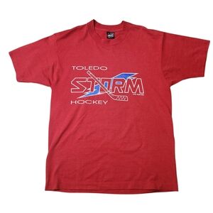 1993 Vintage Fruit of the Loom Red Toledo Storm Hockey Tee Made In USA